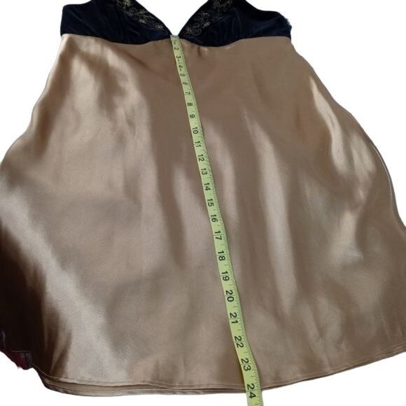 MORGAN TAYLOR INTIMATES WOMENS SMALL SATIN NIGHT SLIP GOLD BLACK VELVET - Picture 11 of 11